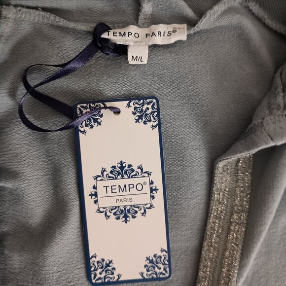 Tempo Paris Blue Sequin Angel Wing Hooded Open Front Cover Women’s Size M-L NWT - Picture 6 of 15